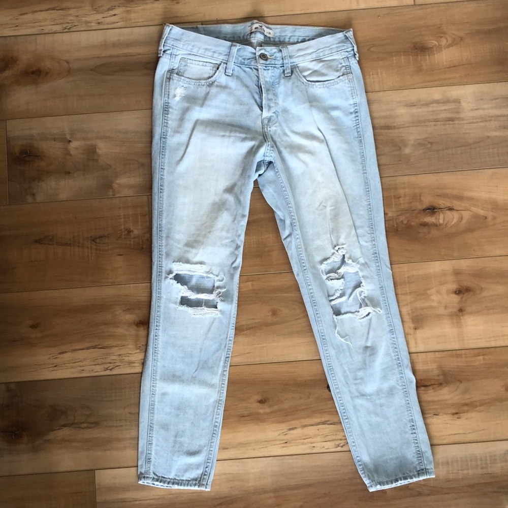 Distressed Light Blue Straight Jeans